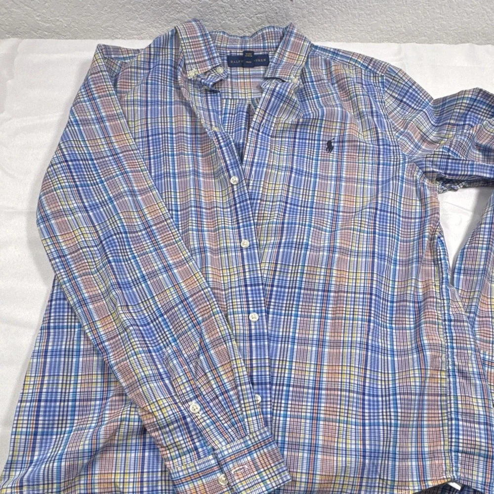 Ralph Lauren Mens XL 18-20 Blue Plaid Woven Cotton Button Front Shirt